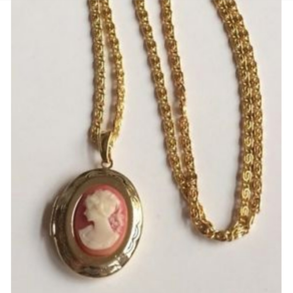 Gold Cameo Necklace Locket Plus Size 24" X-Long - Picture 5 of 8
